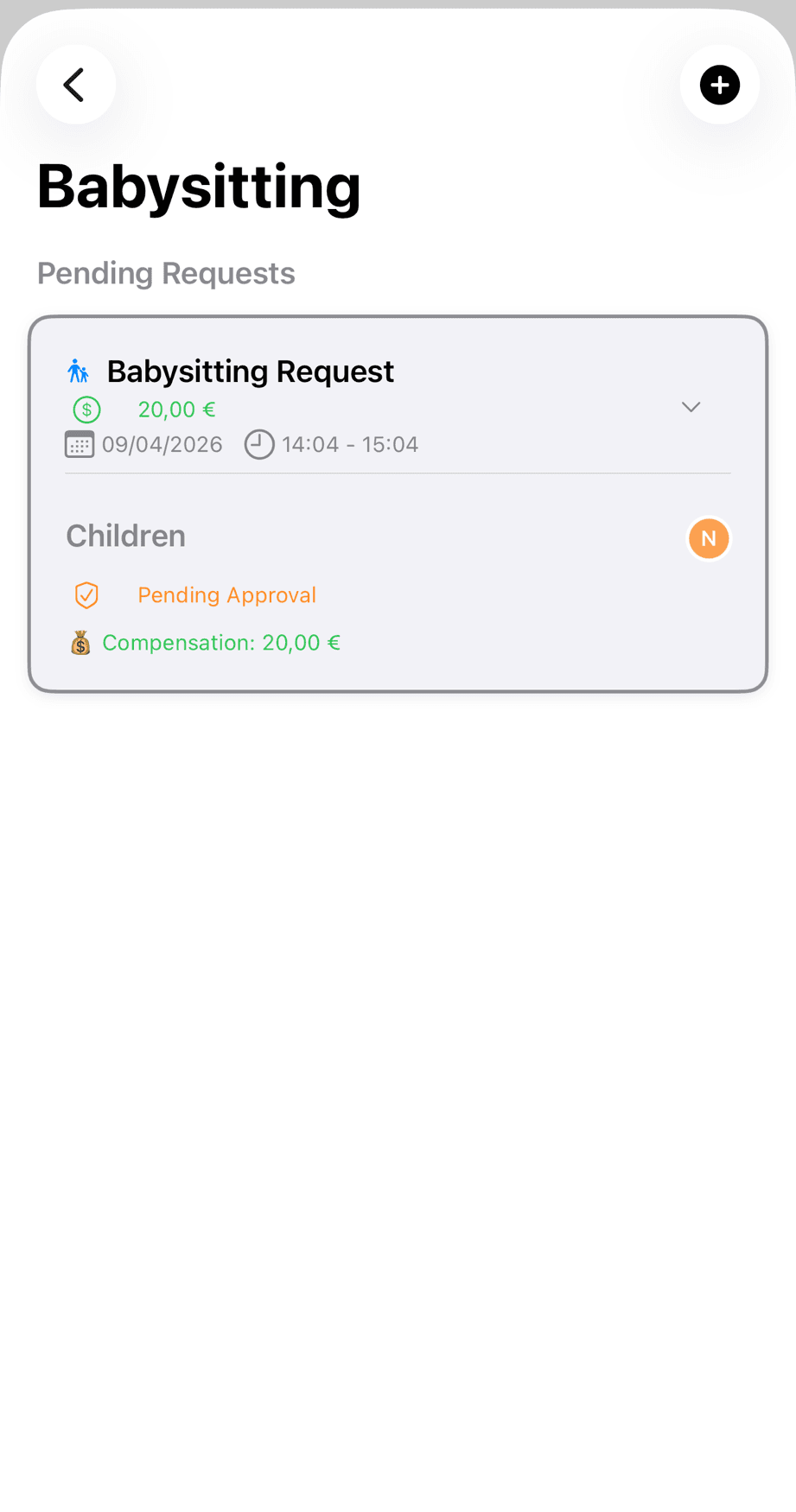 Screenshot of shared calendar showing babysitting event automatically added after acceptance