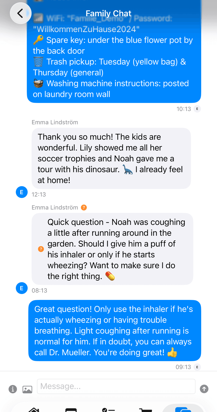 Screenshot of in-app messaging with medical information visible in context