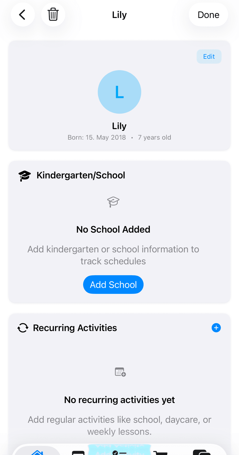 Child profile for Lucas showing update history with timestamps from both Jennifer and David - collaborative updates for child welfare